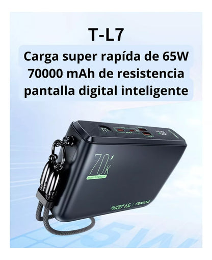 70,000 mAh 65W Fast Charging Power Bank for Laptops and Cell Phones, Model T-L7