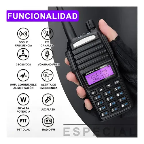 RADIO WALKIE TALKIE DOBLE ENTRADA LINTERNA LANTUN MOD UV-13B