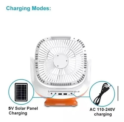 VENTILADOR SOLAR SEISA 8"/USB/FM/BT/PARLANTE/2 LAMPARA 3W - MOD: TYN-008BT