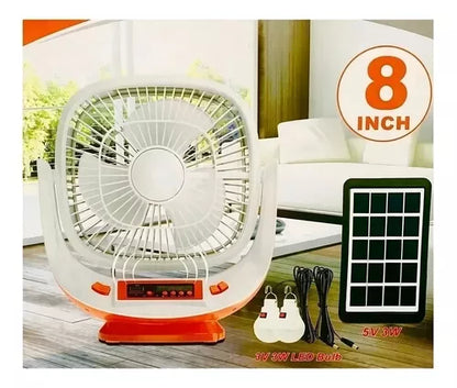 VENTILADOR SOLAR SEISA 8"/USB/FM/BT/PARLANTE/2 LAMPARA 3W - MOD: TYN-008BT