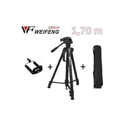 Kit Trípode 1.70m Profesional para Cámara + funda + adaptador de celular WEIFENG - MOD: WT-3560