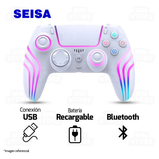 Mando PS4 Inalámbrico Negro con 4 Efectos de Luz SEISA SJ-4013B