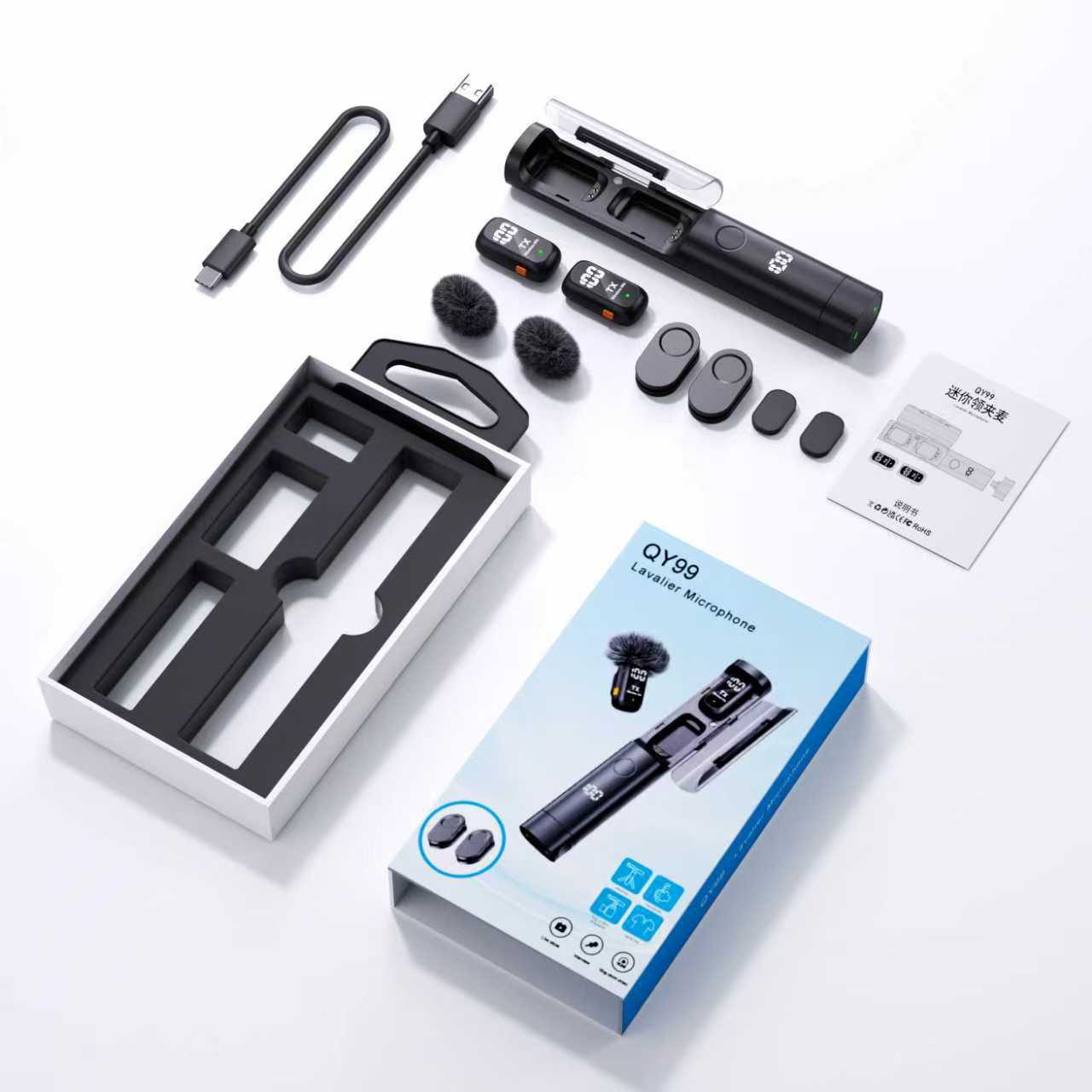 Micrófono Inalámbrico con Clip, Dinámico, Multimodo, de Escritorio y de Mano, con Conector Tipo C y Reducción de Ruido QY99 - PD18011