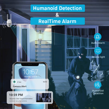 Cámara IP Seguridad al Aire Libre 8X Zoom 8MP PTZ Lente Dual - MOD: A20 - App: iCSee