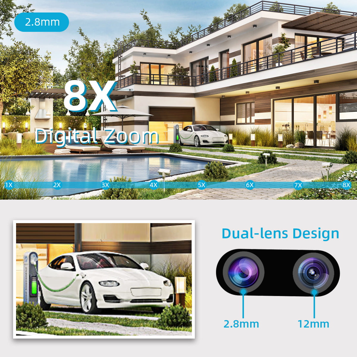 ICSEE WIFI Cámara IP Seguridad al aire libre 8X Zoom 8MP PTZ Lente dual Video - MOD A20