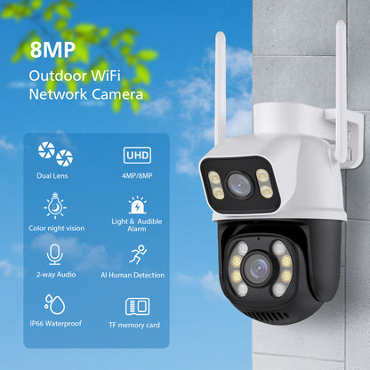 Cámara IP A28B Wifi Ptz Doble Lente 360 Exterior Sirenas Alarma 7MP - App: iCSee