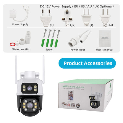 Cámara IP A28B Wifi Ptz Doble Lente 360 Exterior Sirenas Alarma 7MP - App: iCSee