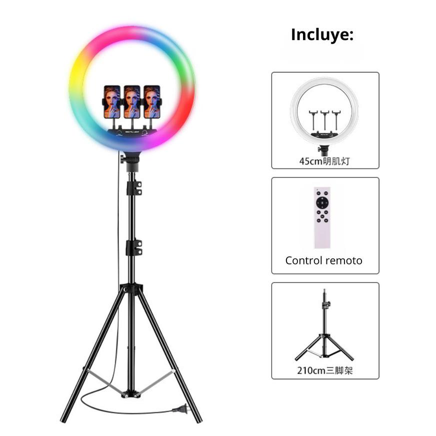 Aro De Luz Rgb Multicolor 45 Cm Profesional Con Trípode 2.10m - MY-7183