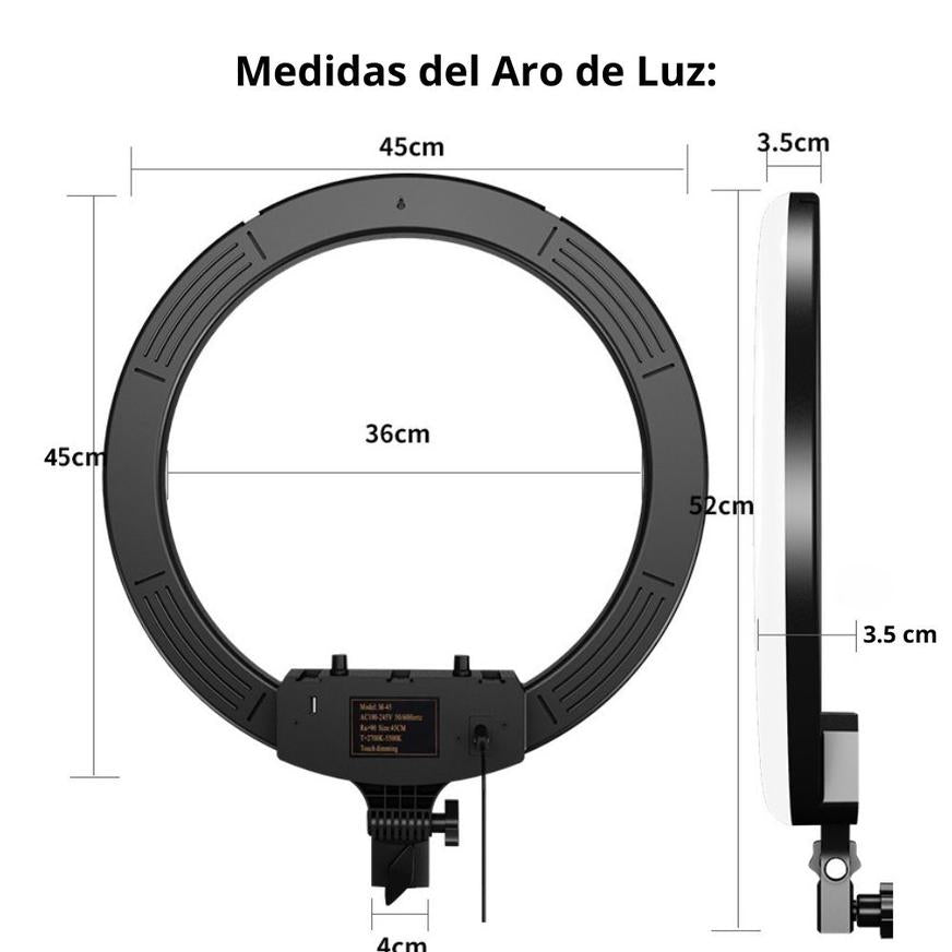 Aro De Luz Rgb Multicolor 45 Cm Profesional Con Trípode 2.10m - MY-7183