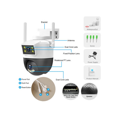 Cámara de vigilancia PTZ con Doble Lente para exteriores 4MP - MOD: IPC-ZAS06 - App: iCam365