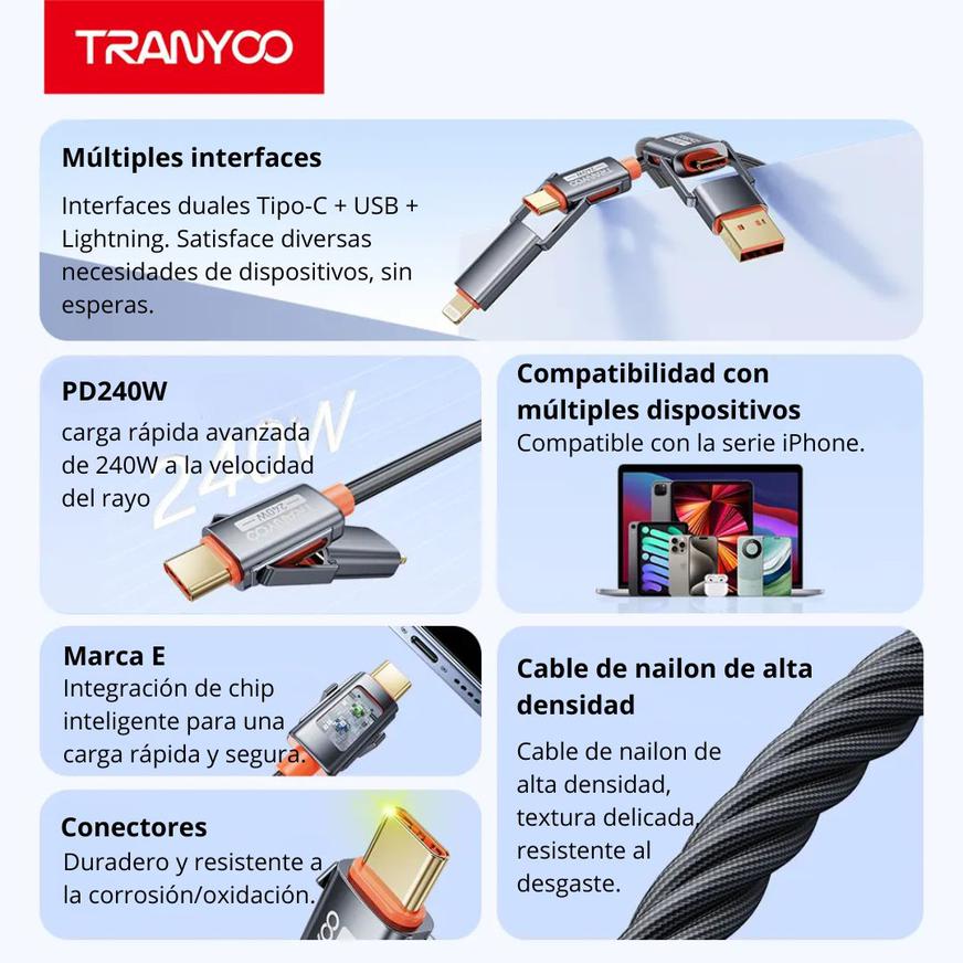 METAL BRAIDED 4 EN 1 DATA CABLE - T-XS10