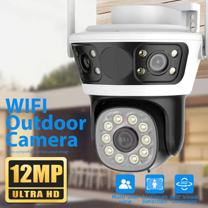 Cámara De Seguridad TRIPLE LENTE Exterior Giratorio 7MP - 855F-4W - App: IPC360 Home