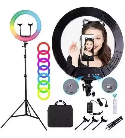 Aro De Luz 45 Cm Rgb Led Trípode Profesional Control Remoto Color De La Estructura Negro - MOD: HX-MJ45
