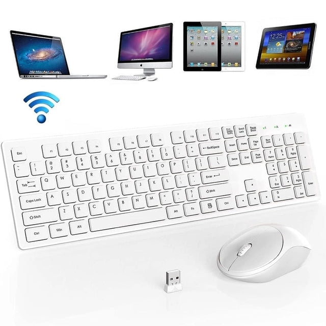 TECLADO Y MOUSE INALÁMBRICO SEISA BLANCO USB 2.4 GHZ WINDOWS Y MACBOOK MOD DN-K07
