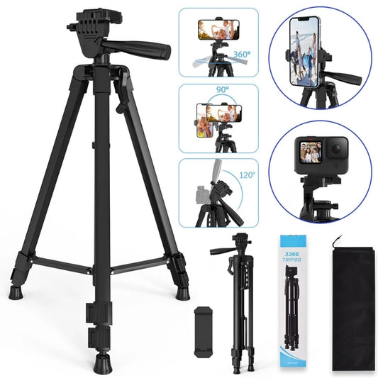 TRÍPODE 3366 CAMARA CELULAR 140CM NEGRO PROFESIONAL 360° ALUMINIO - 3366