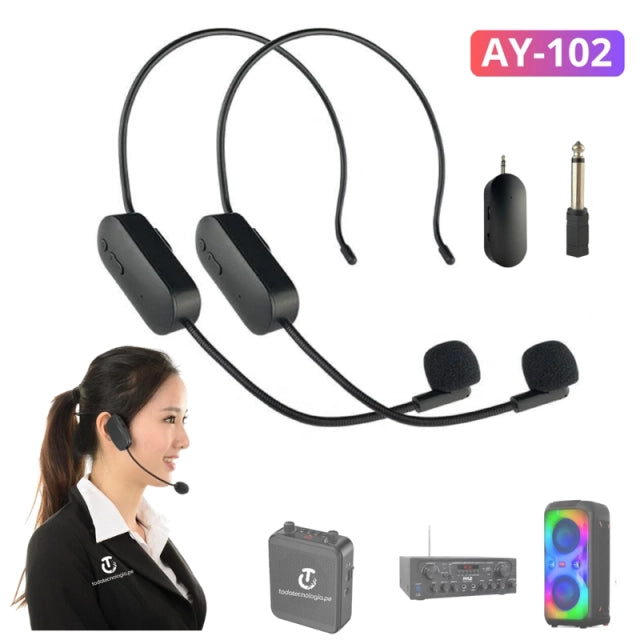 Micrófonos Inalámbrico Diadema Recargables Streaming Clases Presentaciones - AY-102