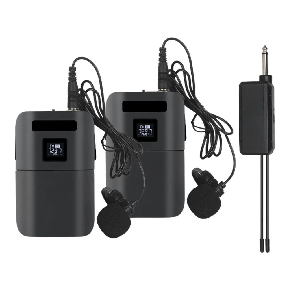 Micrófono Inalámbrico Doble VHF con Pantalla LED Diadema y Solapa - XY-E8