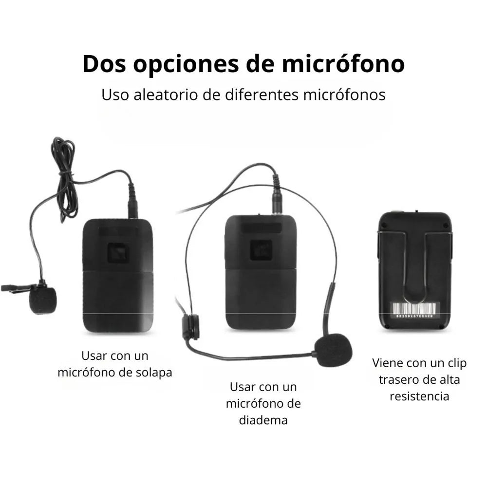 Micrófono Inalámbrico Doble VHF con Pantalla LED Diadema y Solapa - XY-E8