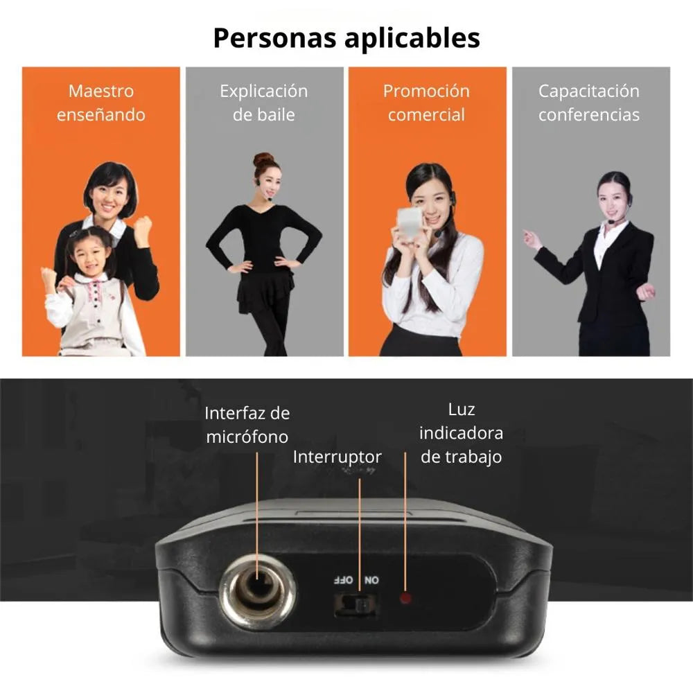 Micrófono Inalámbrico Doble VHF con Pantalla LED Diadema y Solapa - XY-E8