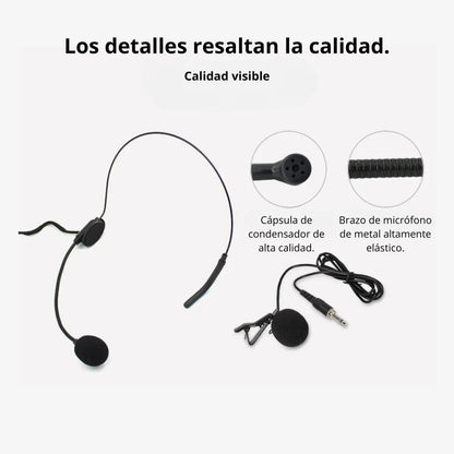 Micrófono Inalámbrico Doble VHF con Pantalla LED Diadema y Solapa - MOD: XY-E8