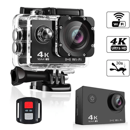 Cámara Deportiva de acción 4k 16 Mp Wifi Acuático Deportes Videos Color NEGRO MOD SQ-Y03