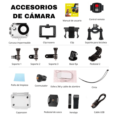 Cámara Deportiva de acción 4k 16 Mp Wifi Acuático Deportes Videos Color NEGRO MOD SQ-Y03