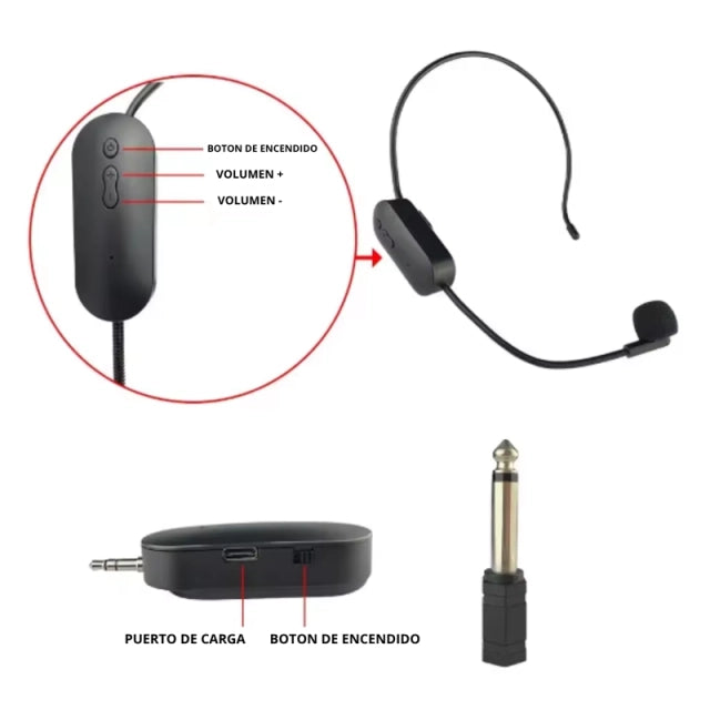 Micrófonos Inalámbrico Diadema Recargables Streaming Clases Presentaciones - AY-102
