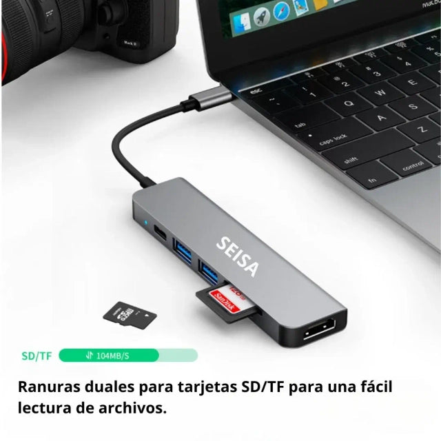 Adaptador HUB USB Seisa TIPO C 6 EN 1 - MOD BYL-2010