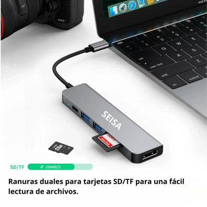 Adaptador HUB USB Seisa TIPO C 6 EN 1 - MOD BYL-2010