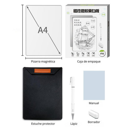 Pizarra Magnética De Escritura Reutilizable Con Borrador Y Bolígrafo Para Notas Y Dibujo - MOD: XS-A4