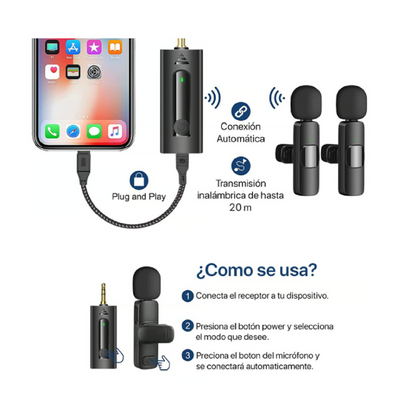 Microfono Inalambrico Solapero Profesional Jack 3.5 Doble microfono - MOD: K35