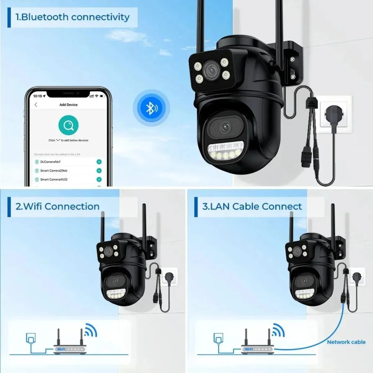 Camara de Seguridad WIFI PTZ Doble Lente 360 Exterior Alarma - T33H-PRO