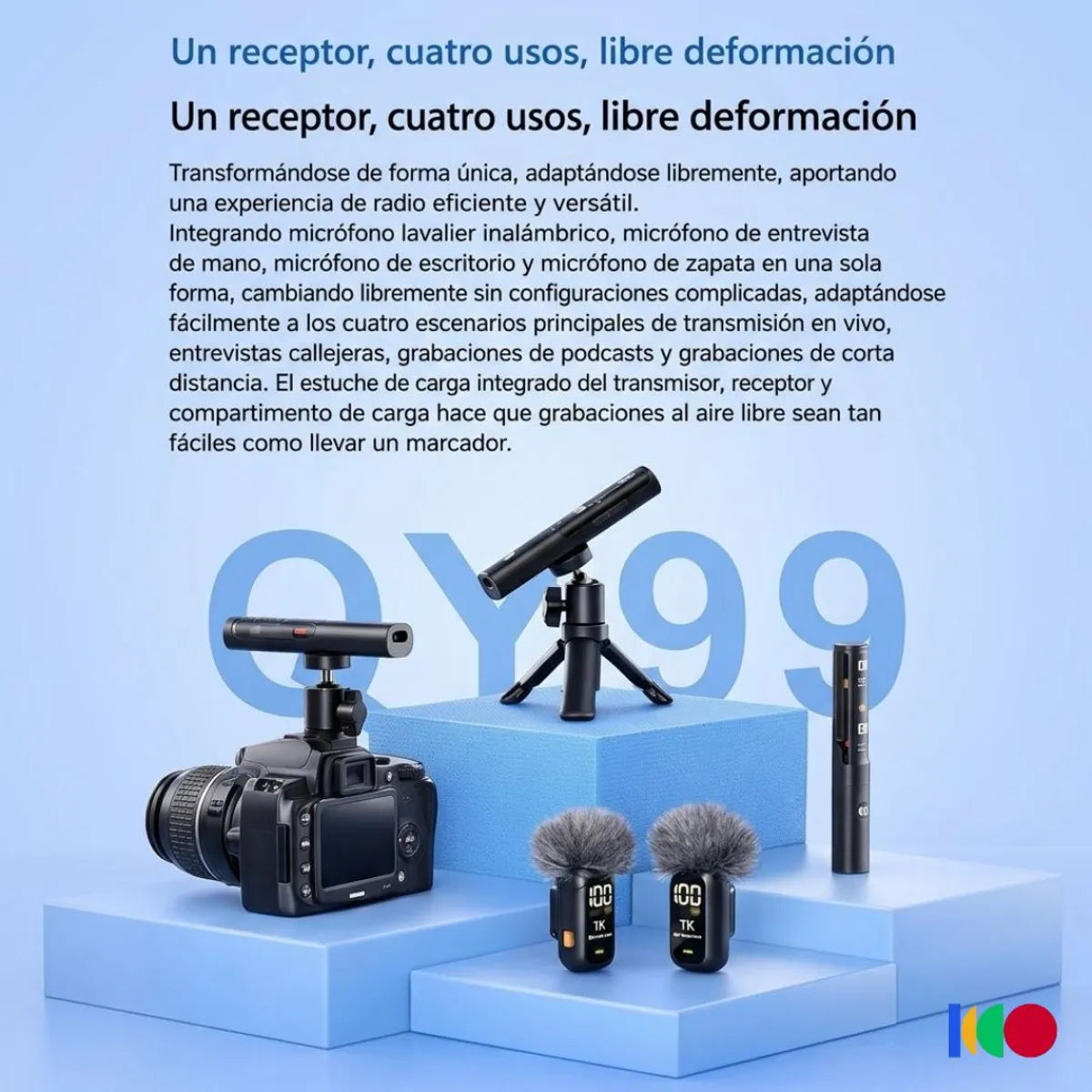MICRÓFONO INALÁMBRICO SOLAPERO, ANC, BASE TUBULAR DE CARGA MULTIFUNCIONAL, 20H DURACIÓN MOD: QY99