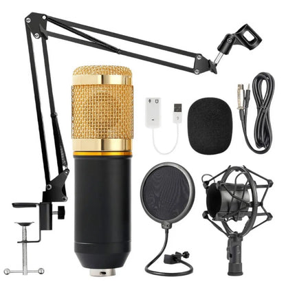 Kit Micrófono Condensador Profesional Brazo Soporte 2 DORADO - MOD: BM-800TZ