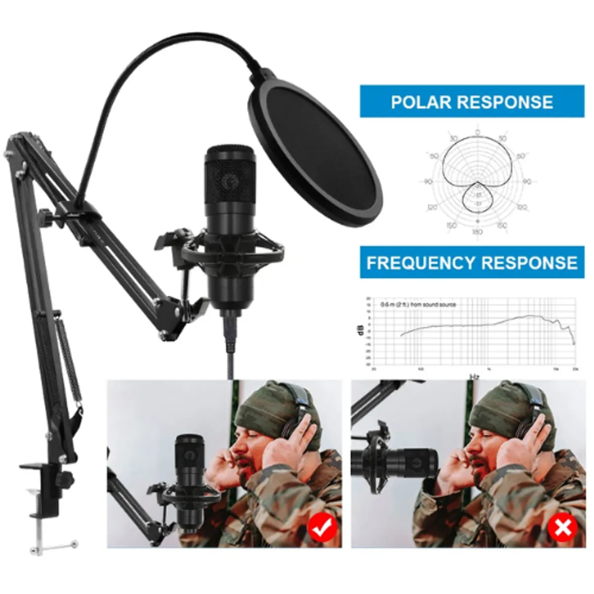 Kit Micrófono Condensador Profesional Brazo Soporte 2 - BM-800TZ