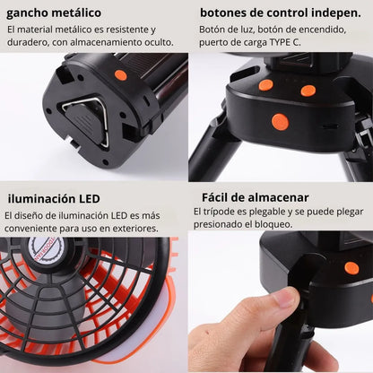 Rechargeable Camping Fan with Tripod LED Light with Hook - MODEL: FS-X6
