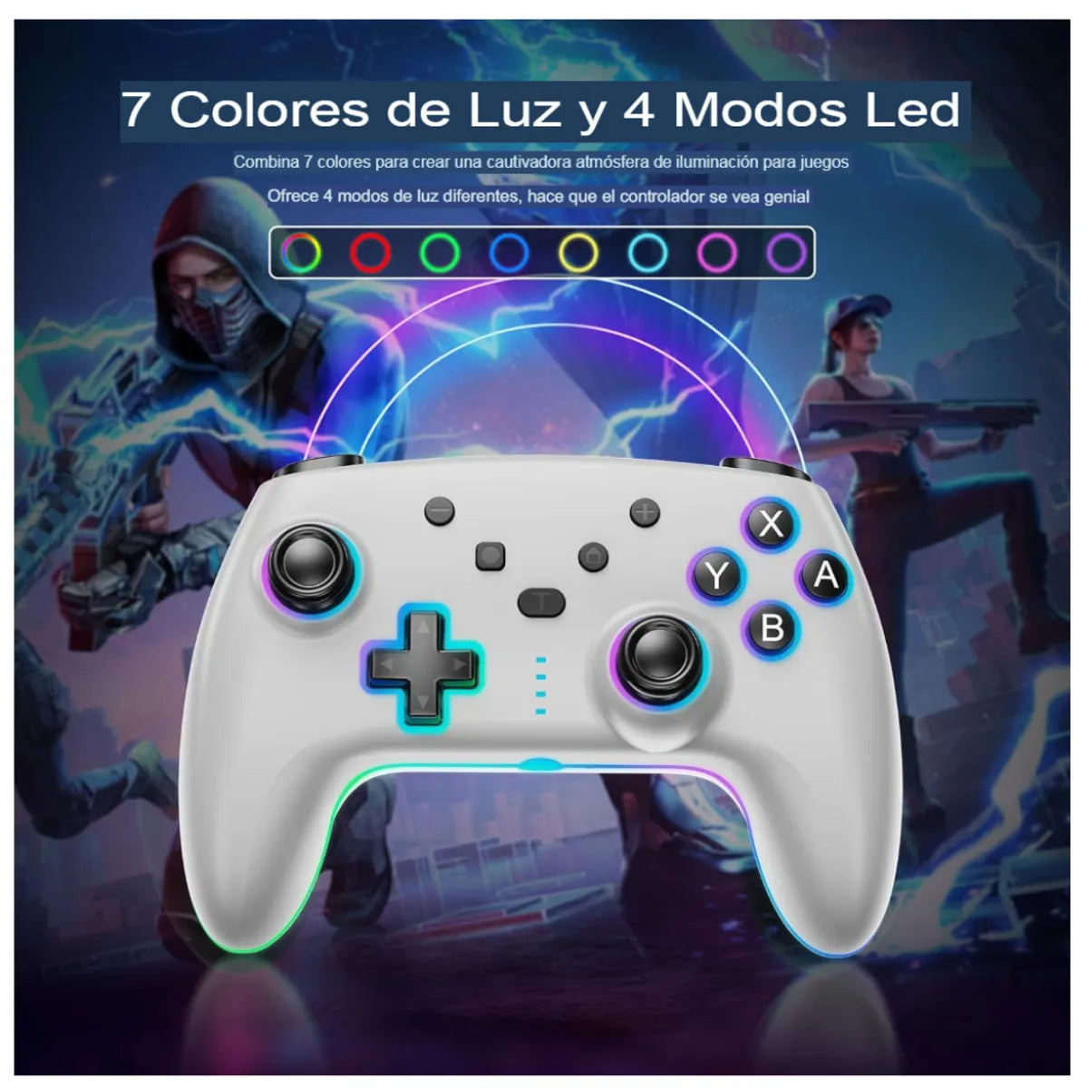 JOYSTICK INALAMBRICO CON LUZ RGB COMP. SWITCH SEISA BLANCO - MOD: SJ-935B
