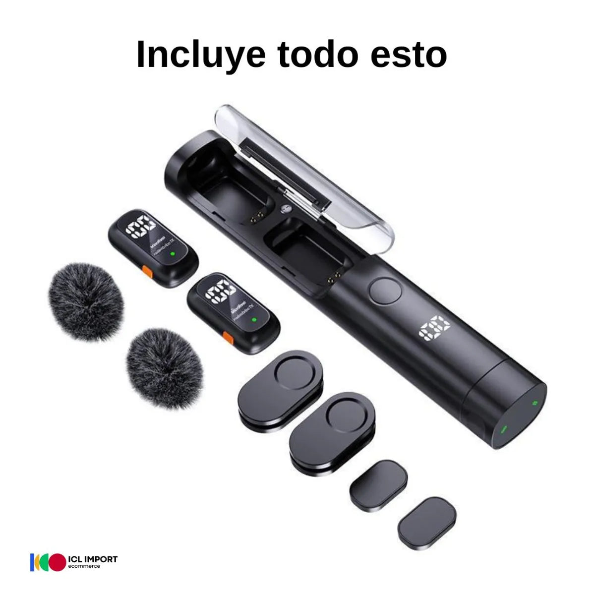 MICRÓFONO INALÁMBRICO SOLAPERO, ANC, BASE TUBULAR DE CARGA MULTIFUNCIONAL, 20H DURACIÓN MOD: QY99