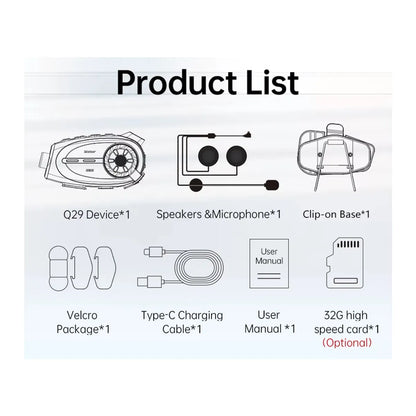 Intercomunicador para Casco con Cámara HD Wifi Bluetooth 5.4 y IPX6 - MOD: MT-Q29