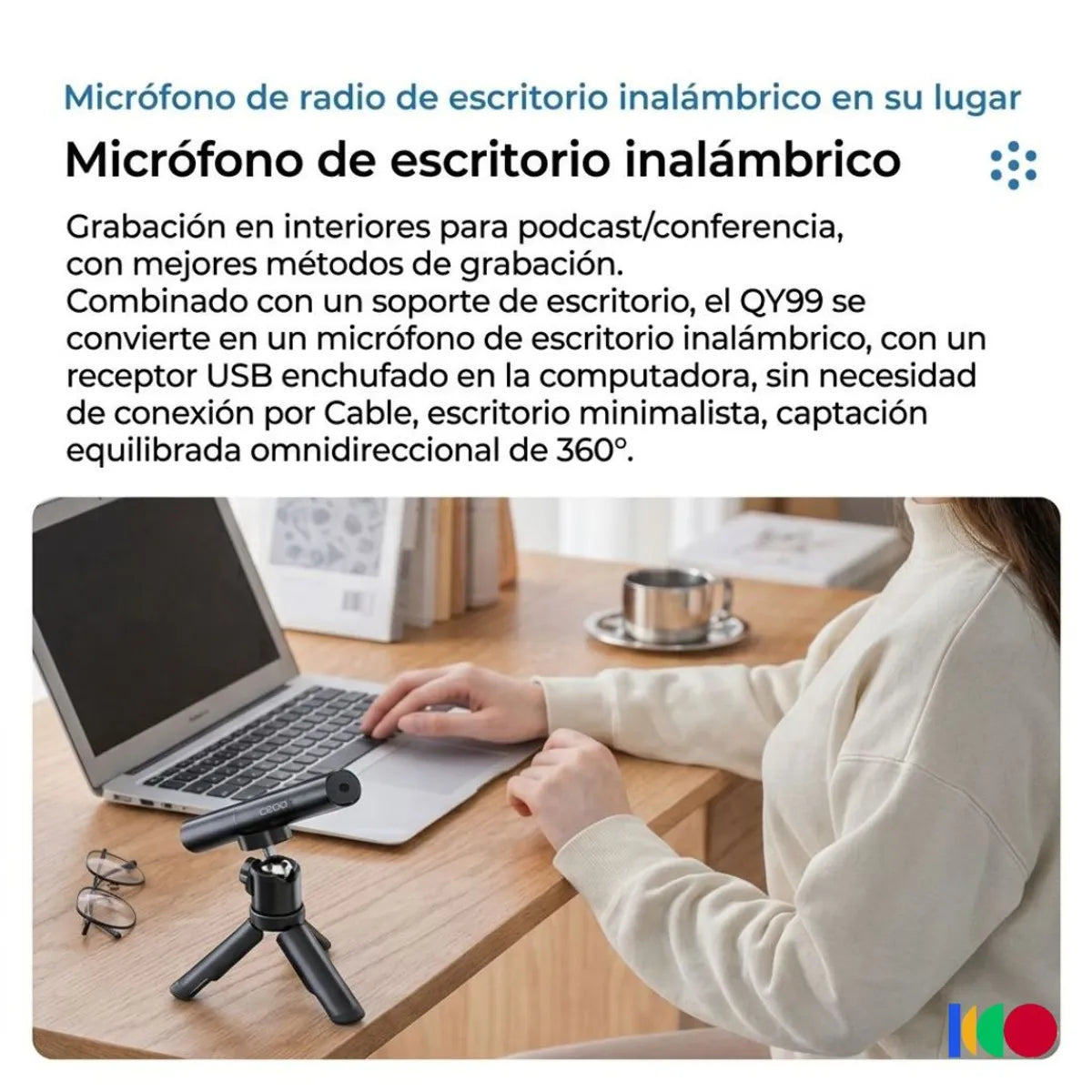 MICRÓFONO INALÁMBRICO SOLAPERO, ANC, BASE TUBULAR DE CARGA MULTIFUNCIONAL, 20H DURACIÓN MOD: QY99