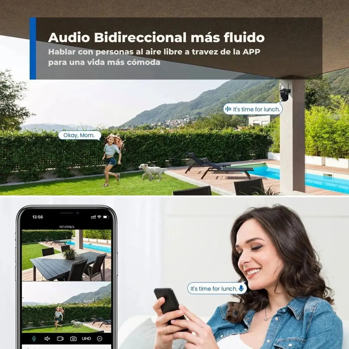 Camara de Seguridad WIFI PTZ Doble Lente 360 Exterior Alarma - T33H-PRO