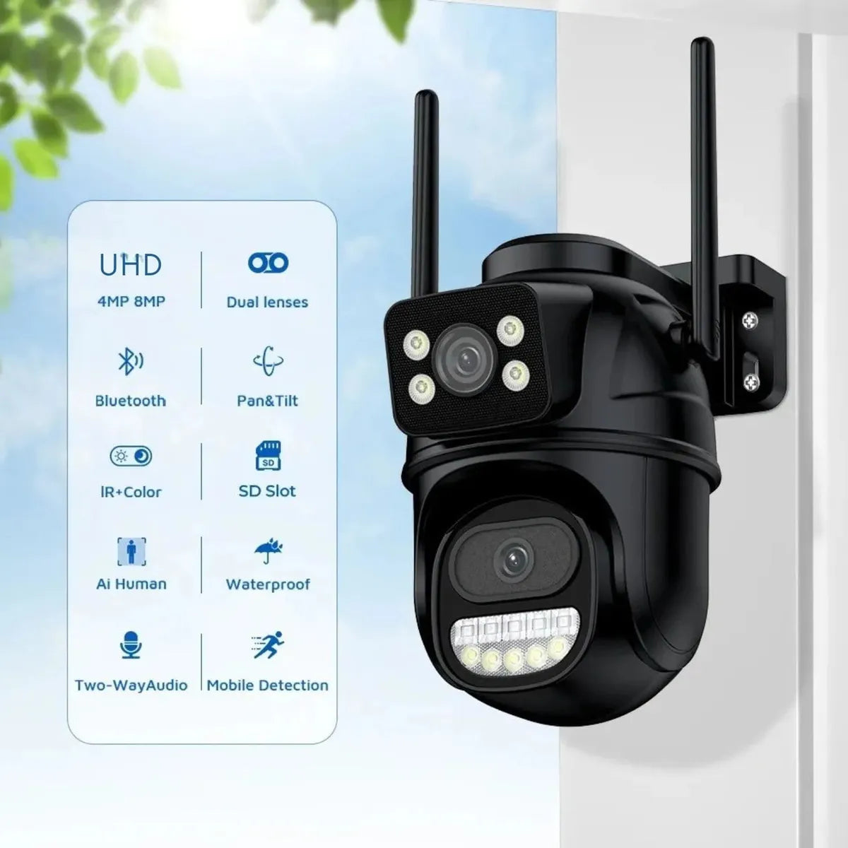 Camara de Seguridad WIFI PTZ Doble Lente 360 Exterior Alarma - T33H-PRO