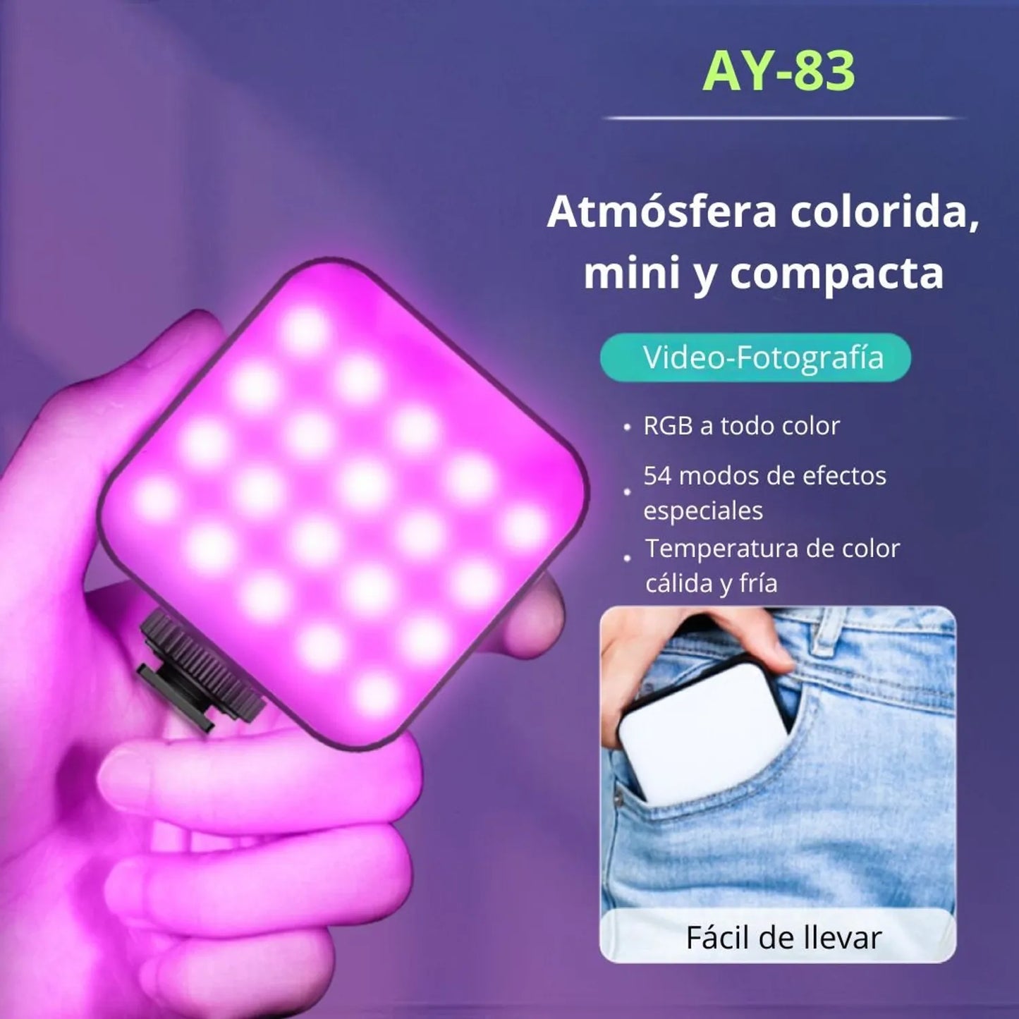 Luz Led Rgb Recargable Con Clip Para Celular  MOD AY-83