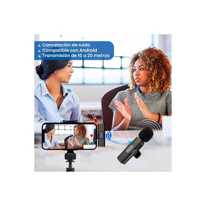 Microfono Inalambrico Solapa 2 Para Celulares iPhone - MOD: K9-TC+IP+V8+USB