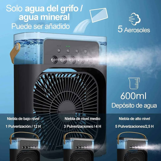 Ventilador humidificador eléctrico portátil Negro MOD 12256