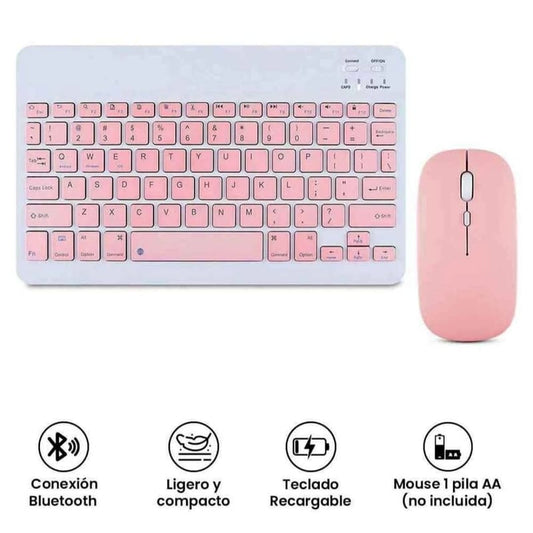 TECLADO MOUSE INALAMBRICO BLUETOOTH ROSADO - MOD: A2000