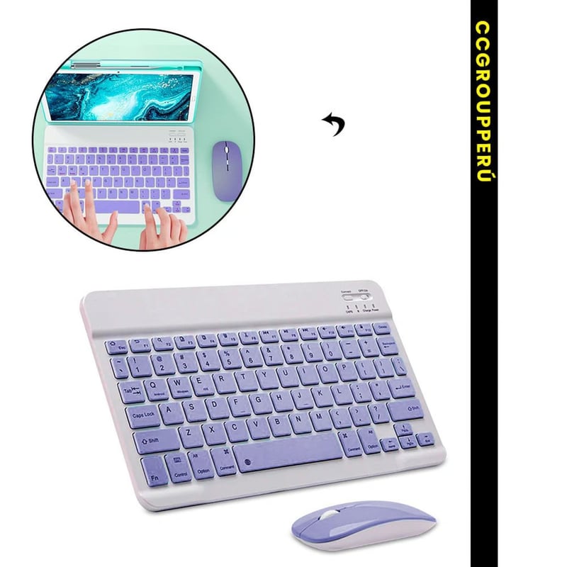 TECLADO MOUSE INALAMBRICO BLUETOOTH MORADO MOD A2000
