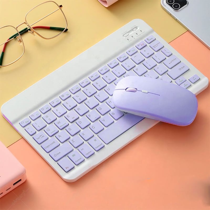 TECLADO MOUSE INALAMBRICO BLUETOOTH MORADO MOD A2000