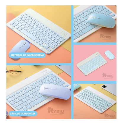 TECLADO MOUSE INALAMBRICO BLUETOOTH CELESTE - MOD: A2000