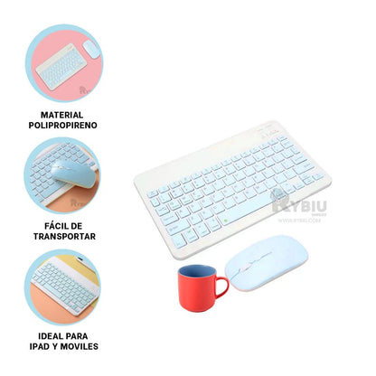 TECLADO MOUSE INALAMBRICO BLUETOOTH CELESTE - MOD: A2000